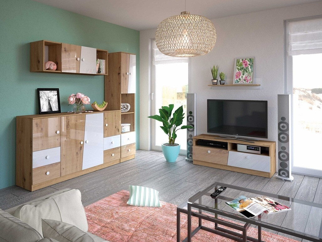 Kumode Mirelbu 105 (Artisan ozols + Glancēts balts)