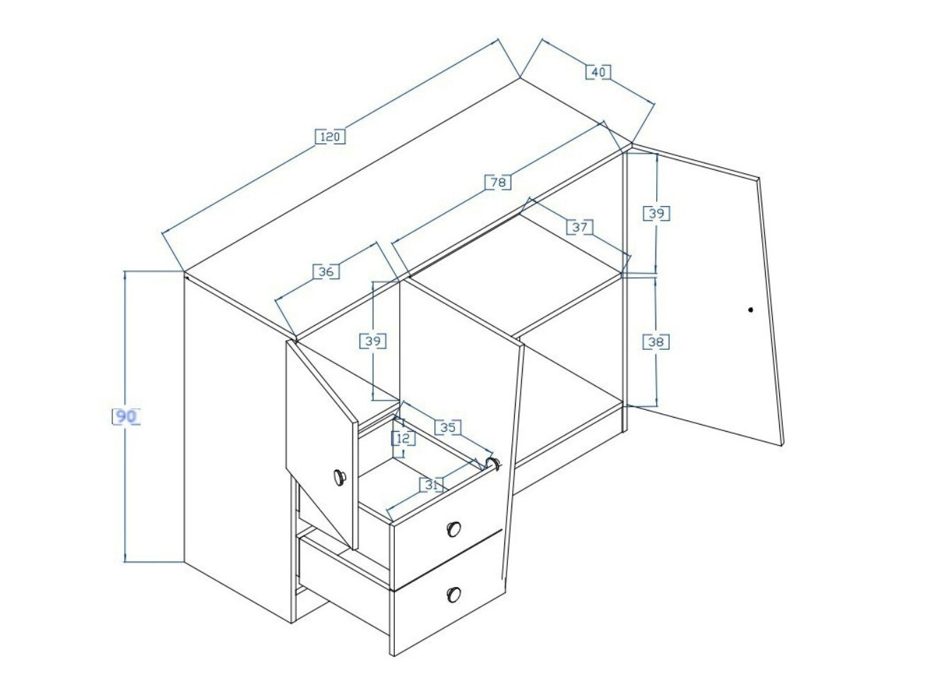 Kumode Mirelbu 106 (Artisan ozols + Balts + Melns)