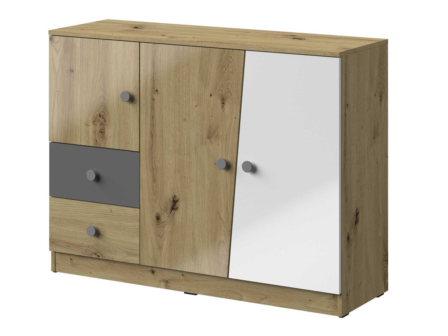 Kumode Mirelbu 106 (Artisan ozols + Glancēts balts + Glancēts pelēks)