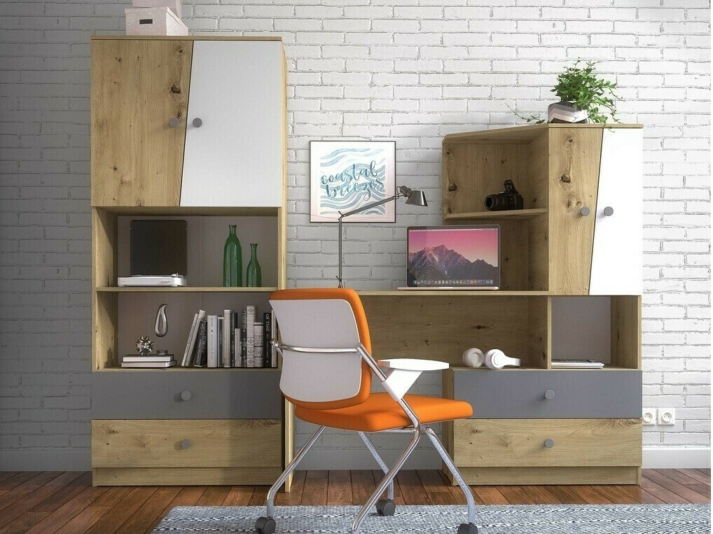 Plaukts Mirelbu 103 (Artisan ozols + Glancēts balts + Glancēts melns)