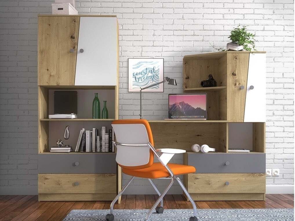 Plaukts Mirelbu 103 (Artisan ozols + Glancēts balts)