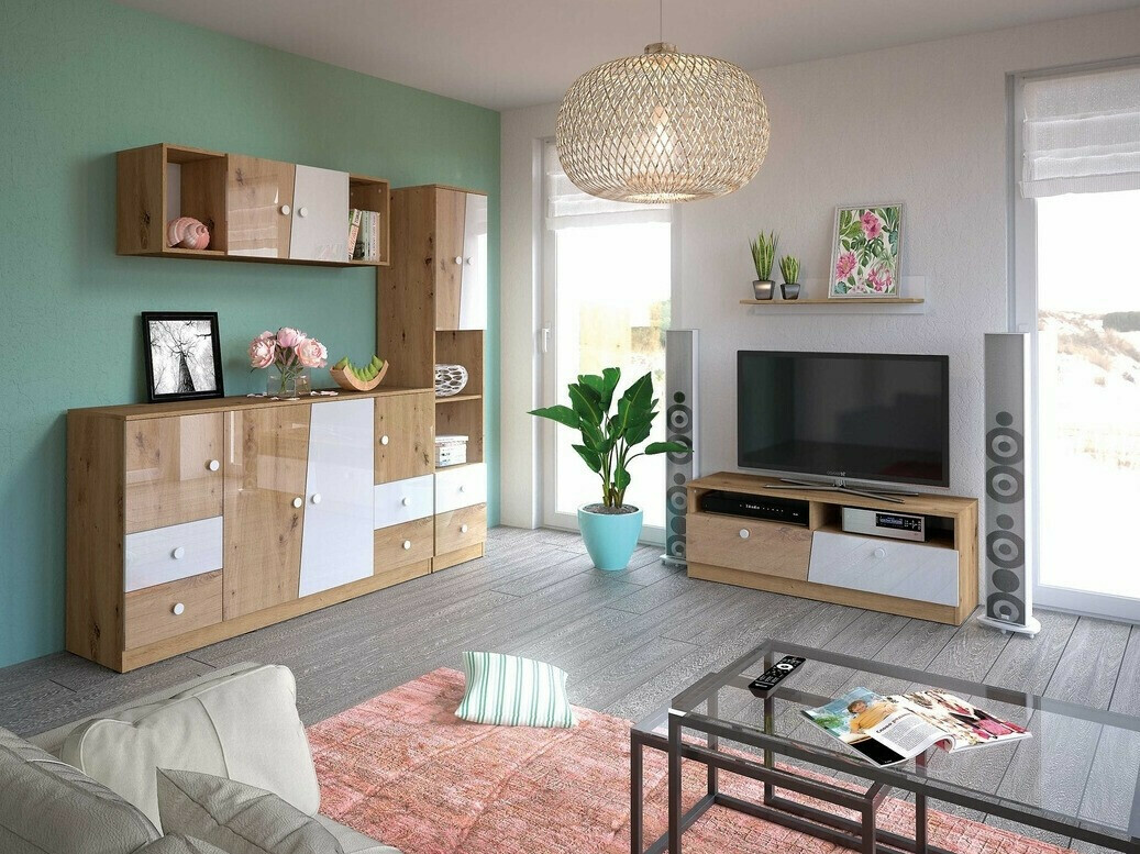 Plaukts Mirelbu 104 (Artisan ozols + Glancēts balts + Glancēts pelēks)