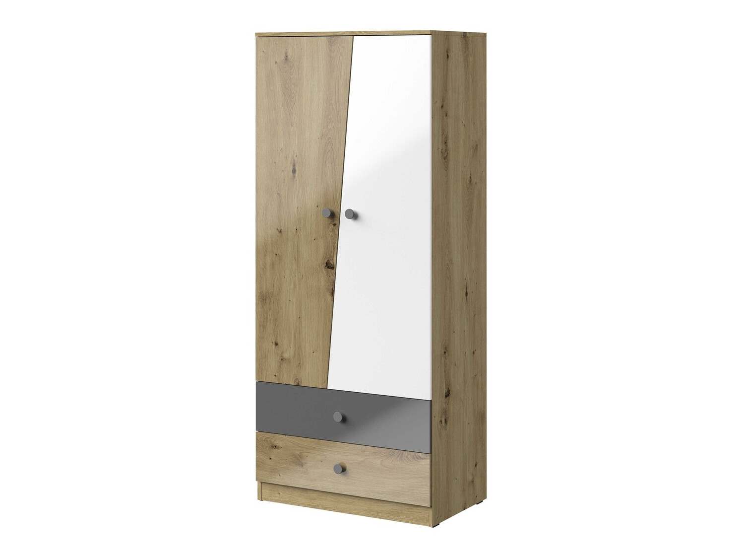 Skapis Mirelbu 100 (Artisan ozols + Glancēts balts + Glancēts pelēks)