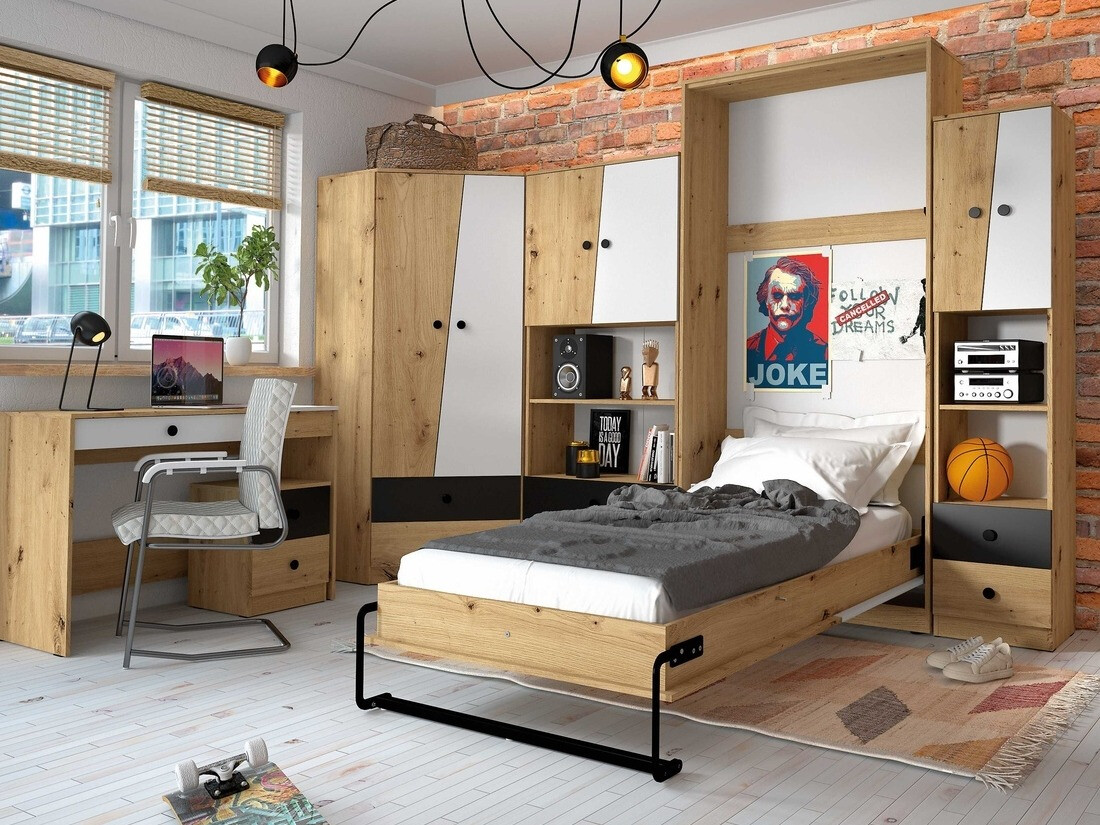 Стеллаж Mirelbu 104 (Artisan дуб + Глянцевый белый)