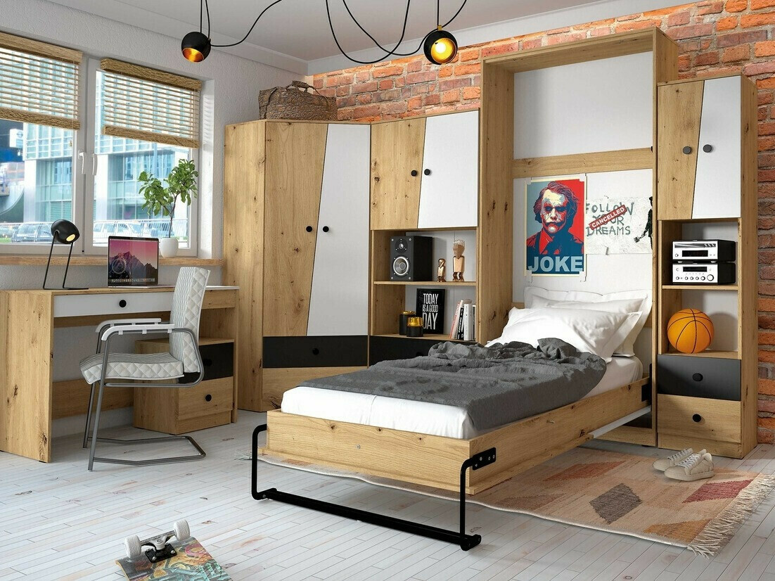 Угловой шкаф Mirelbu 101 (Artisan дуб + Глянцевый белый + Глянцевый серый)