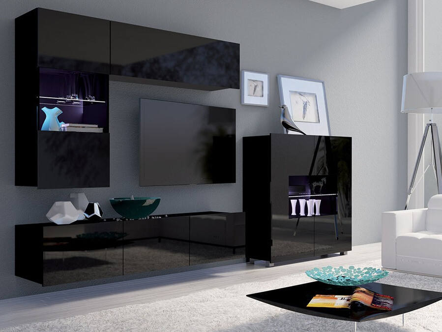 Шкафчик Tivdalu 100 (Чёрный + Глянцевый черный)