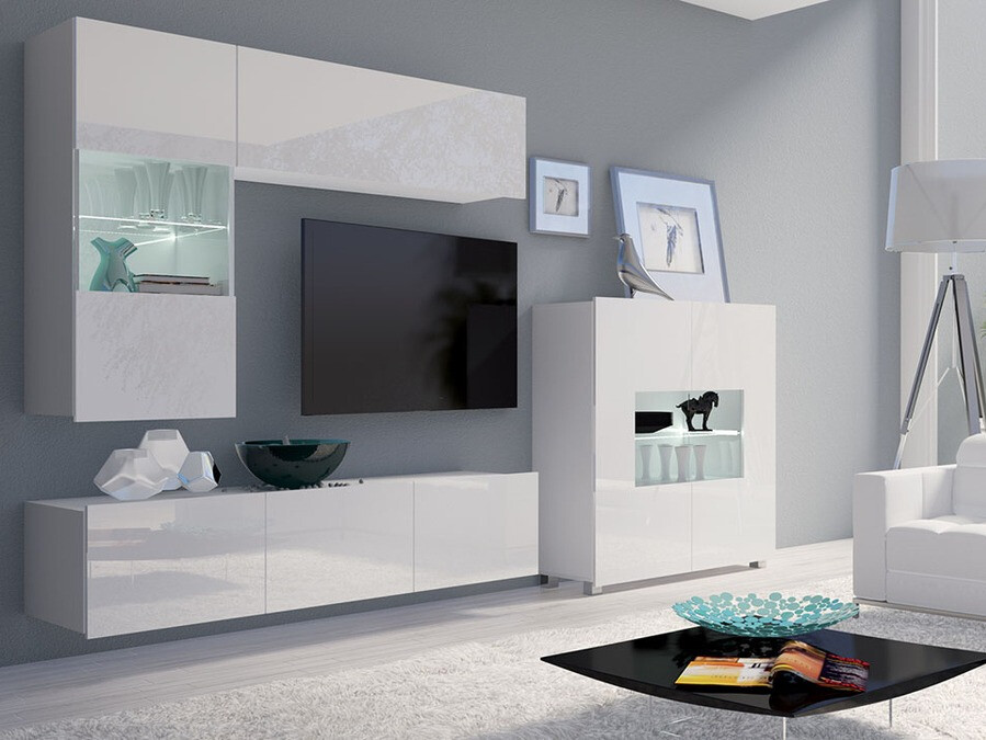 Skapis Tivdalu 100 (Balts + Glancēts balts)