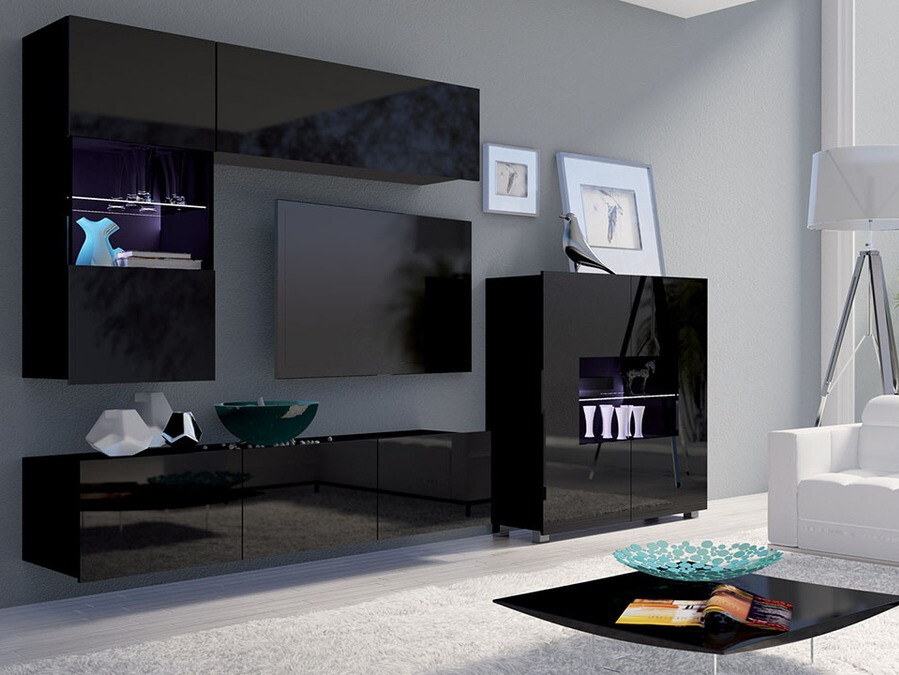 Skapis Tivdalu 100 (Melns + Glancēts melns)