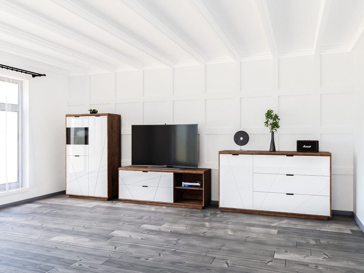 Viesistabas komplekts Fivale 110 (Tumšs delano ozols + Glancēts balts)