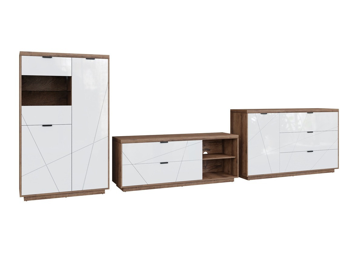 Viesistabas komplekts Fivale 110 (Tumšs delano ozols + Glancēts balts)