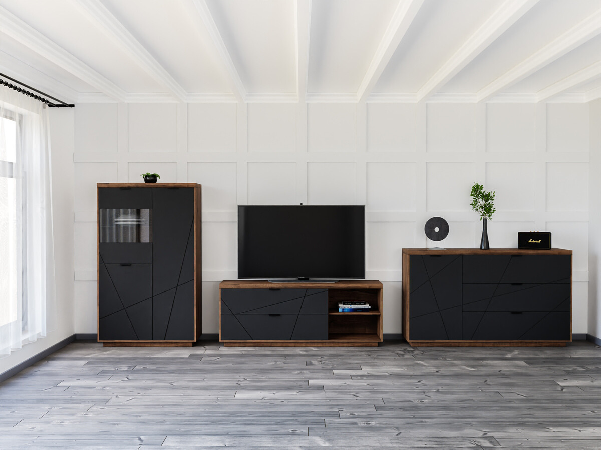 Viesistabas komplekts Fivale 110 (Tumšs delano ozols + Matēts melns)