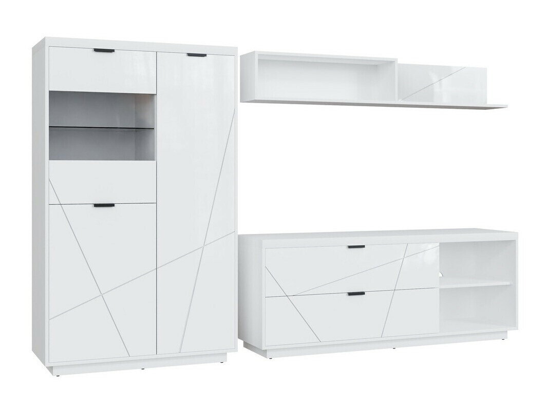 Viesistabas komplekts Fivale 111 (Glancēts balts + Balts)