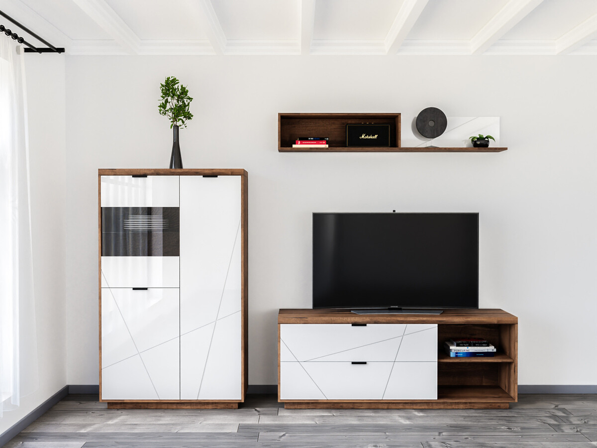 Viesistabas komplekts Fivale 111 (Tumšs delano ozols + Glancēts balts)