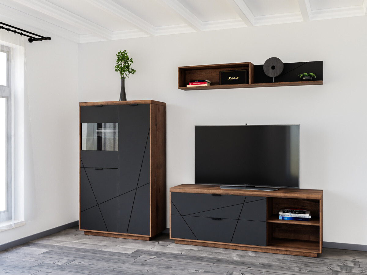 Viesistabas komplekts Fivale 111 (Tumšs delano ozols + Matēts melns)