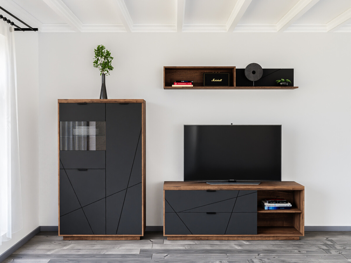 Viesistabas komplekts Fivale 111 (Tumšs delano ozols + Matēts melns)