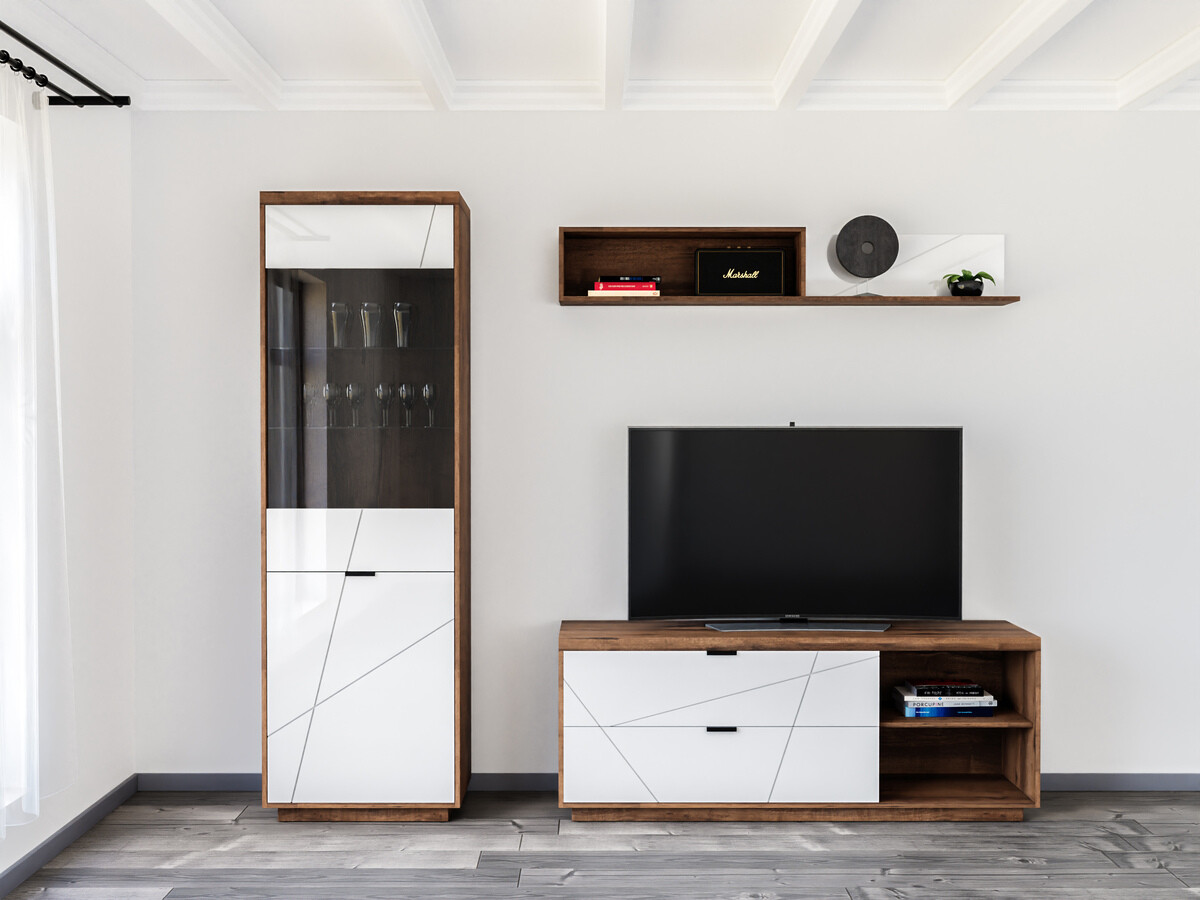 Набор для гостиной Fivale 113 (Темный дуб делано + Глянцевый белый)