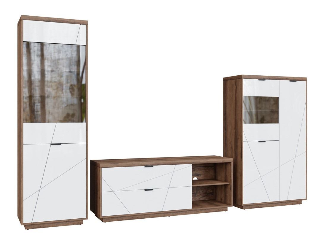 Viesistabas komplekts Fivale 112 (Tumšs delano ozols + Glancēts balts)