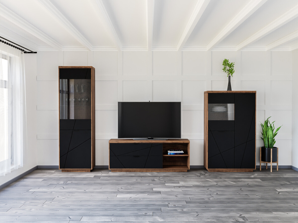 Viesistabas komplekts Fivale 112 (Tumšs delano ozols + Matēts melns)