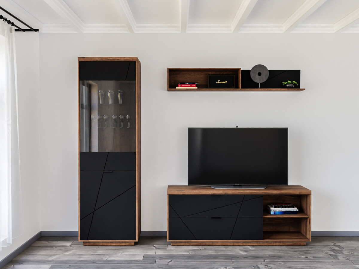 Viesistabas komplekts Fivale 113 (Tumšs delano ozols + Matēts melns)