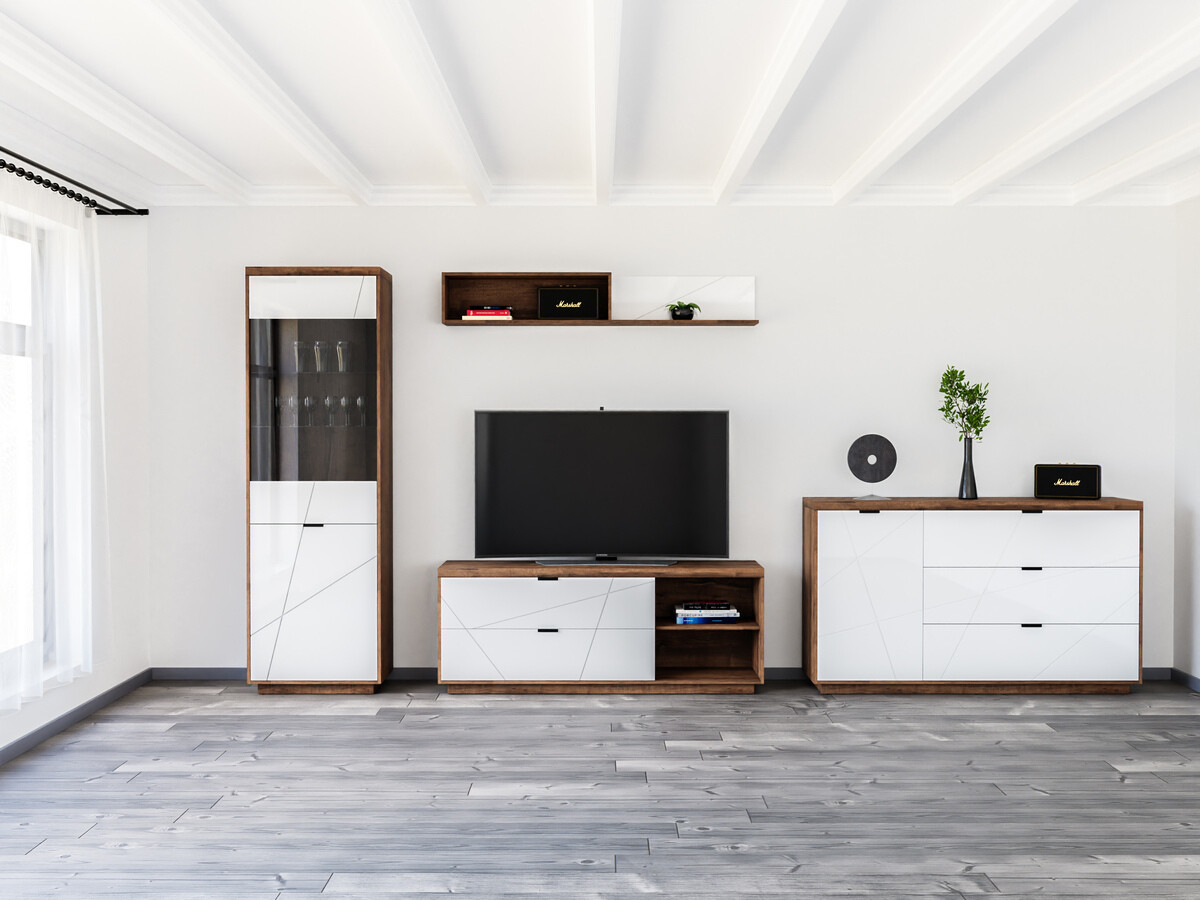 Viesistabas komplekts Fivale 114 (Tumšs delano ozols + Glancēts balts)