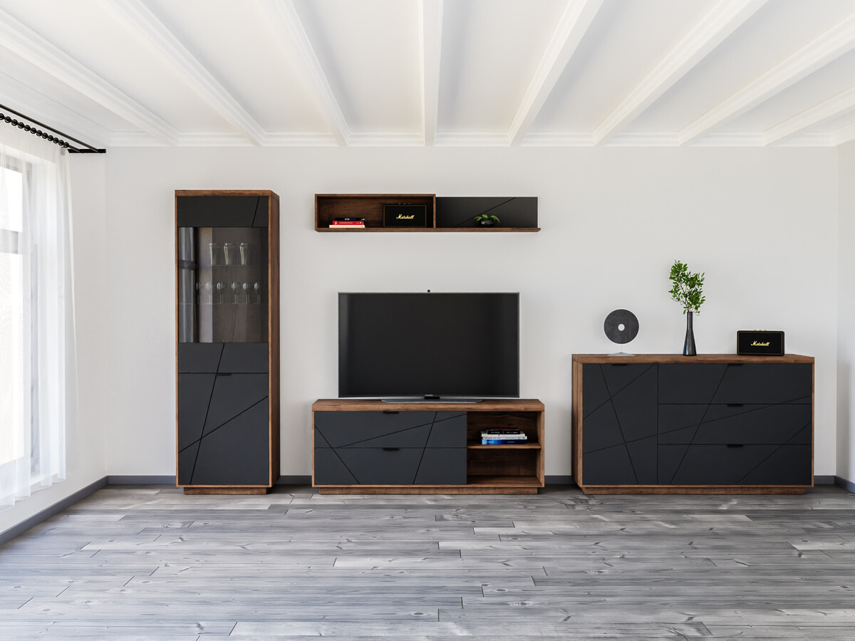 Viesistabas komplekts Fivale 114 (Tumšs delano ozols + Matēts melns)