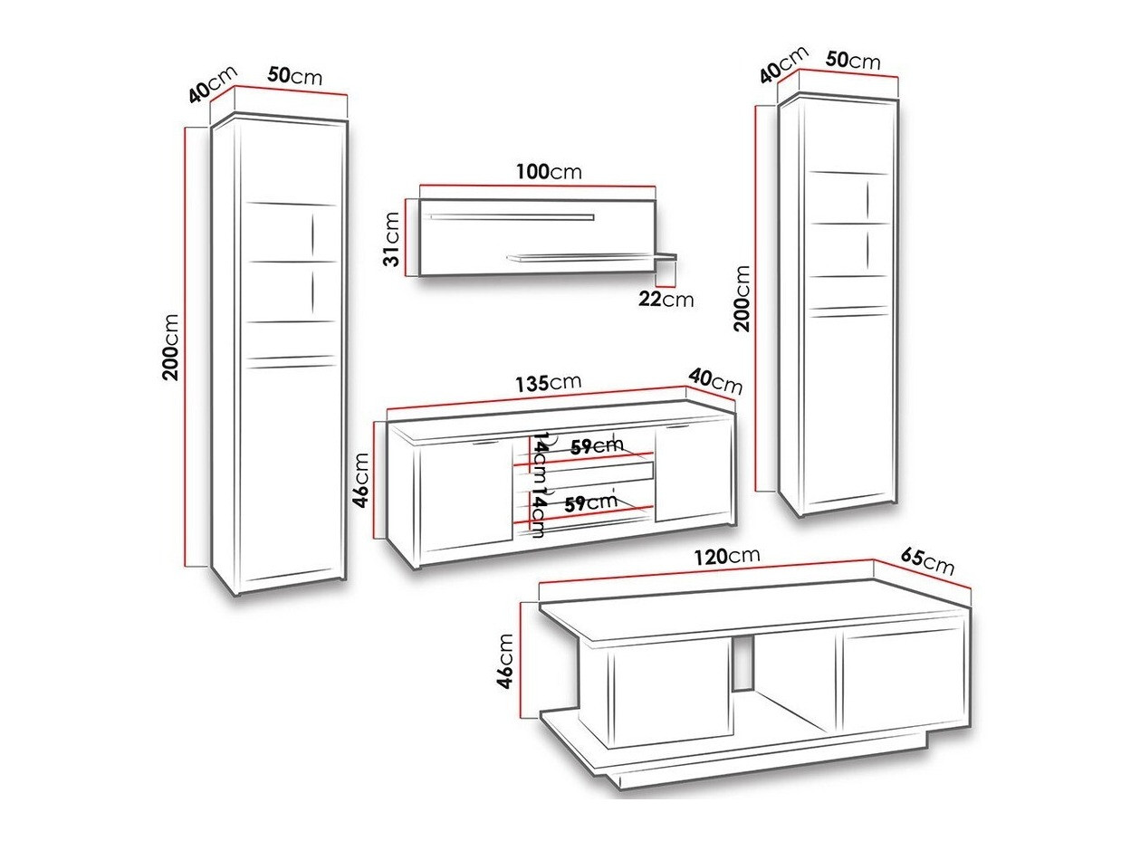 Набор для гостиной Fivelbo 114 (Монастырский дуб + Глянцевый черный)