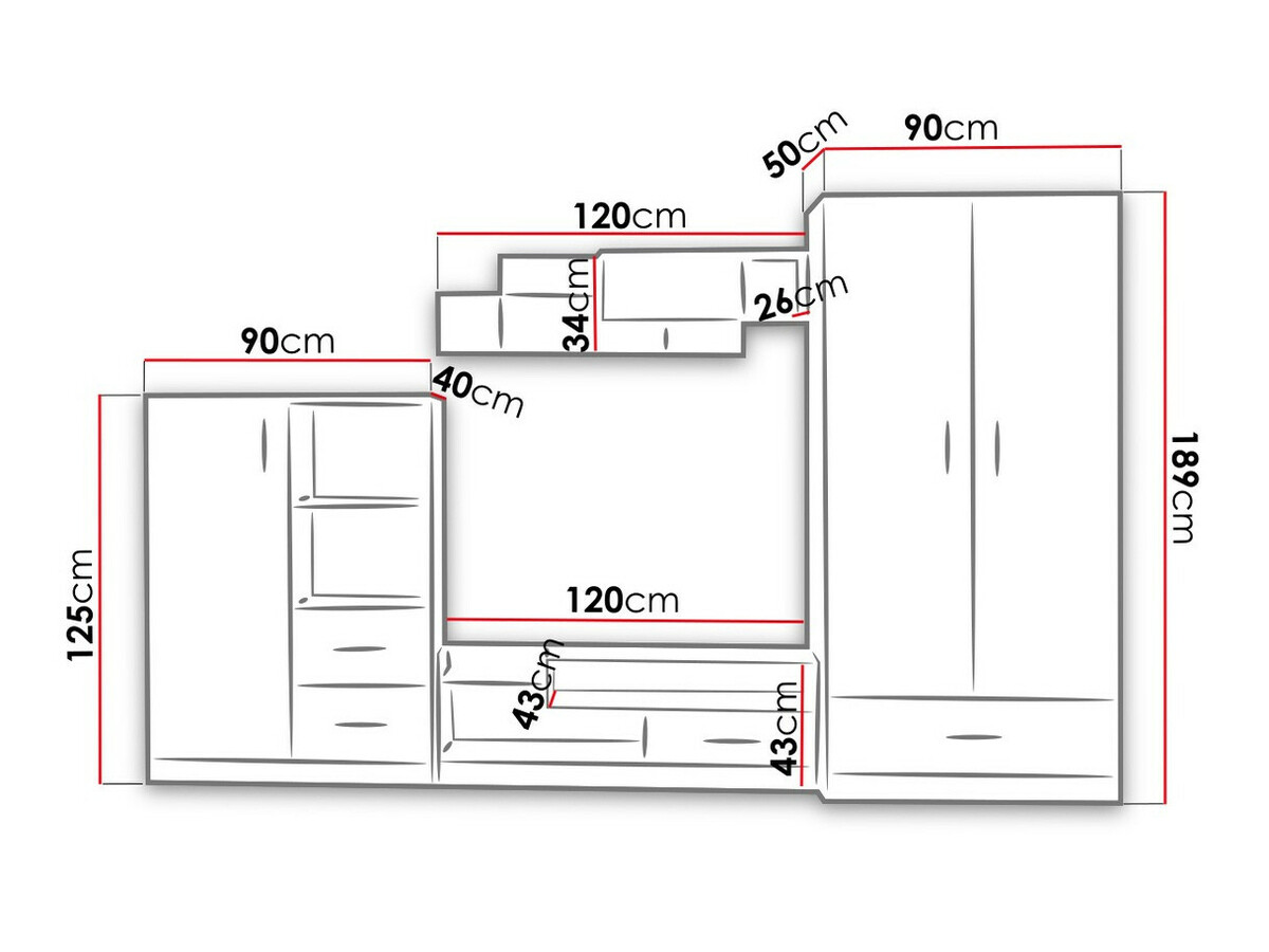 Bērnu istabas komplekts Lorlare 117 (Balts + Pelēks)