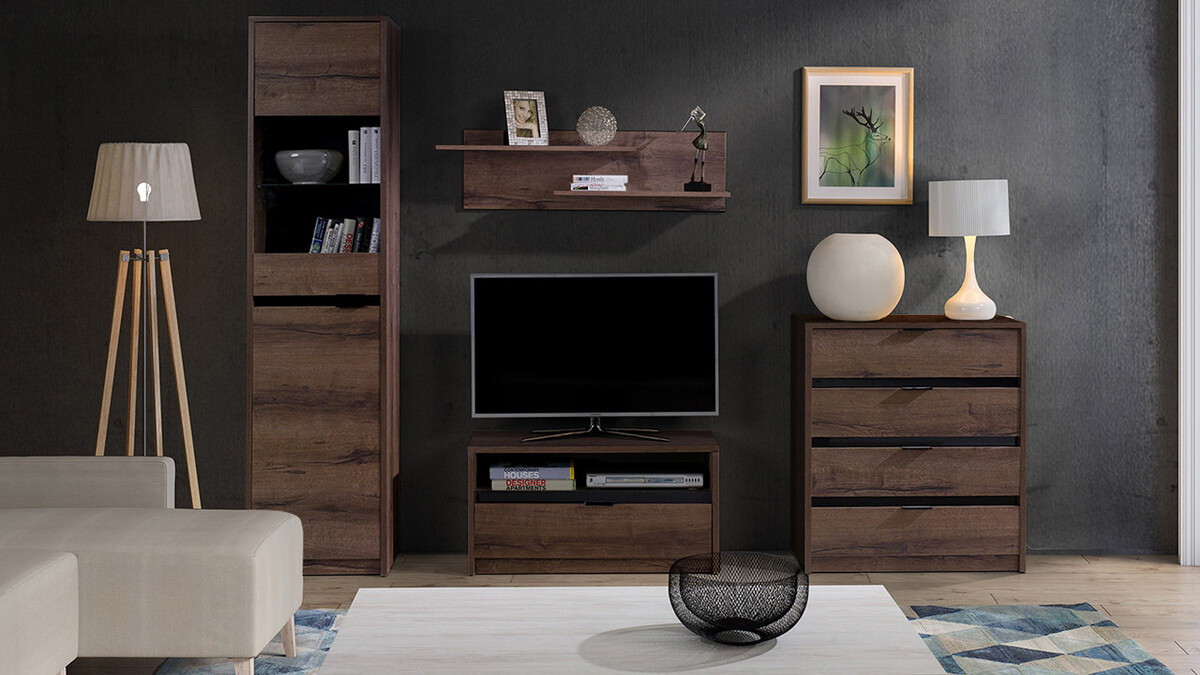 TV galds Providence 122 (Monastery ozols + Glancēts melns)