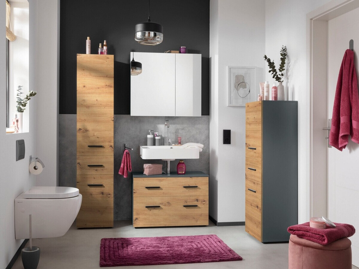 Stāvošs vannas skapītis Larlori 102 (Antracīts + Ozols)