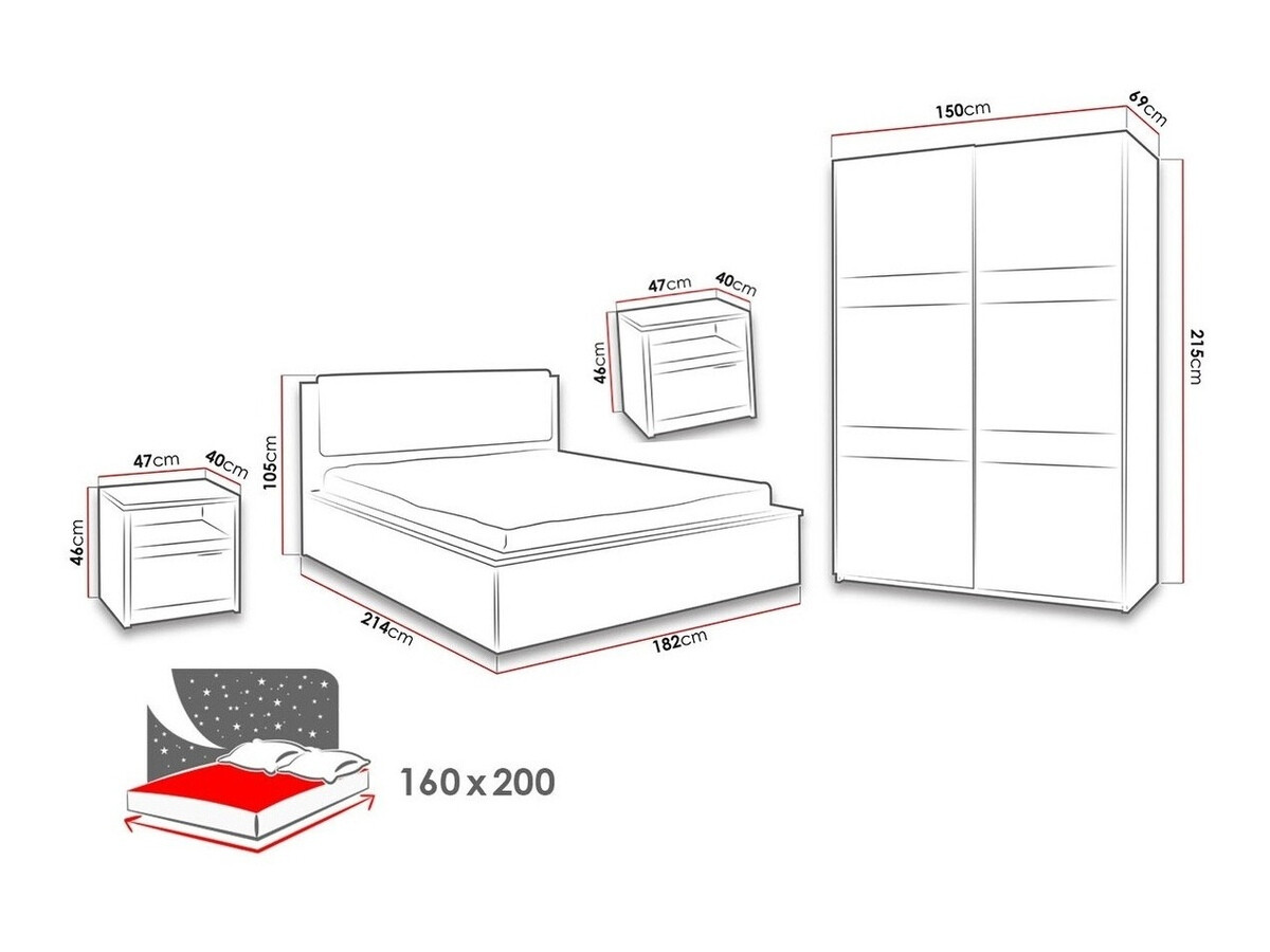 Guļamistabas komplekts Fivelbo 119 (Monastery ozols + Glancēts melns)