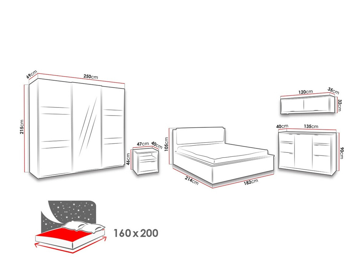 Guļamistabas komplekts Fivelbo 120 (Monastery ozols + Glancēts melns)