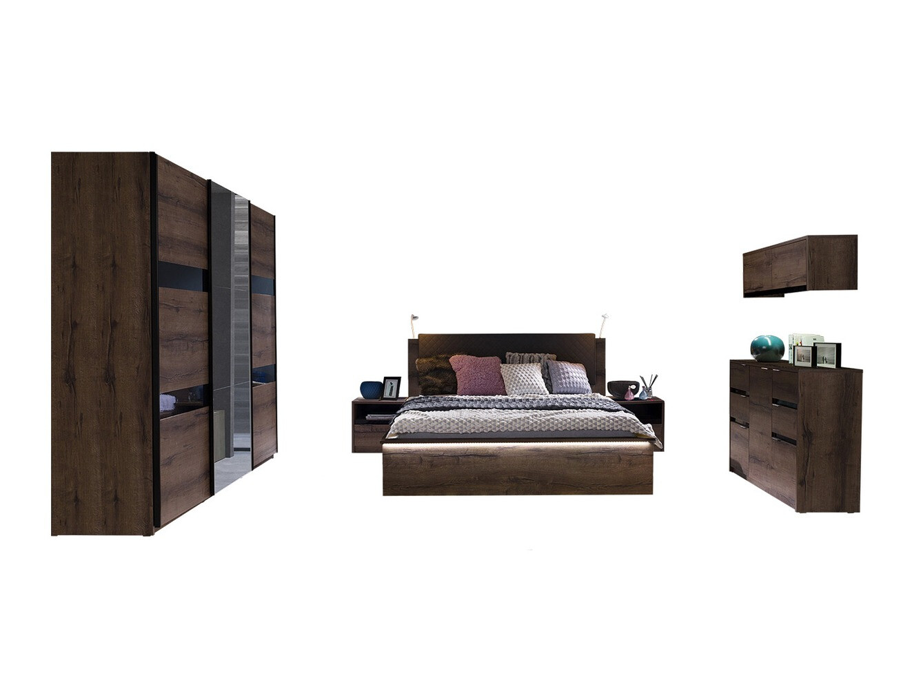 Guļamistabas komplekts Fivelbo 120 (Monastery ozols + Glancēts melns)