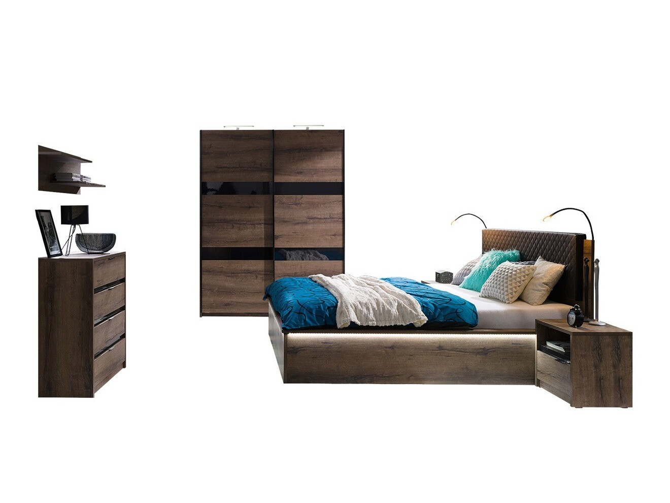 Guļamistabas komplekts Fivelbo 121 (Monastery ozols + Glancēts melns)