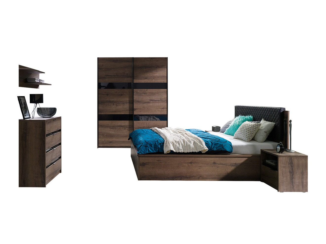 Guļamistabas komplekts Fivelbo 121 (Monastery ozols + Glancēts melns)