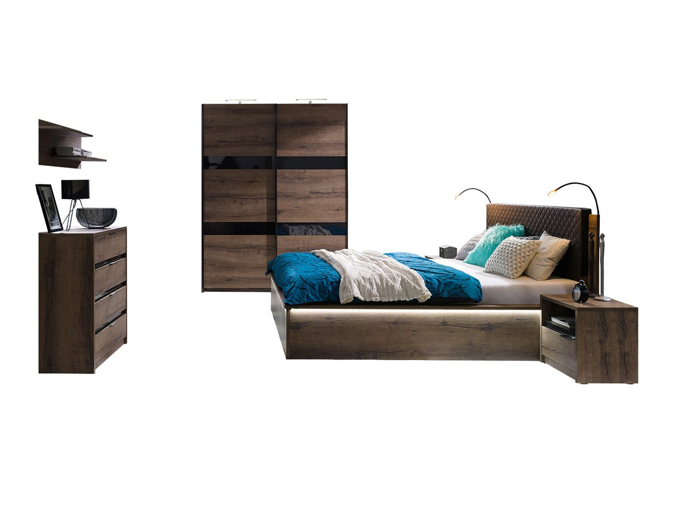 Guļamistabas komplekts Fivelbo 121 (Monastery ozols + Glancēts melns)