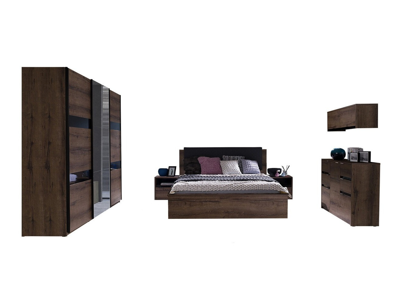 Спальный гарнитур Fivelbo 120 (Монастырский дуб + Глянцевый черный)