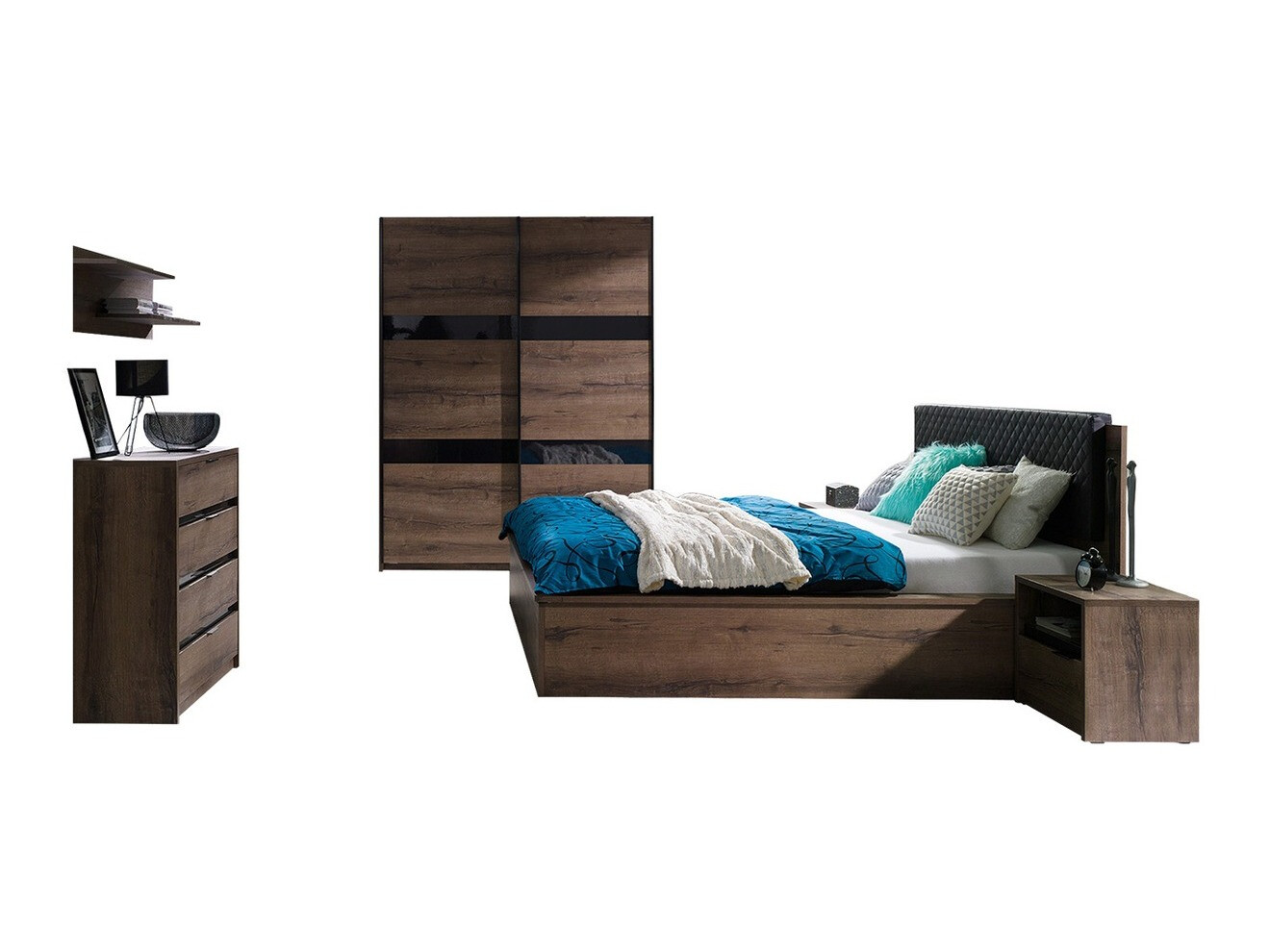 Спальный гарнитур Fivelbo 121 (Монастырский дуб + Глянцевый черный)