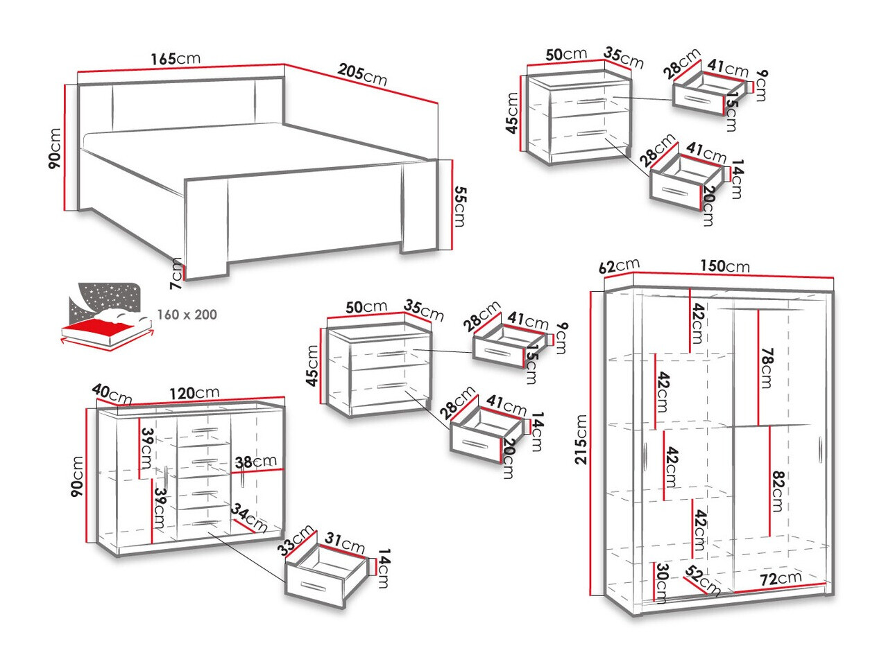 Guļamistabas komplekts Catromi 113 (Balts)