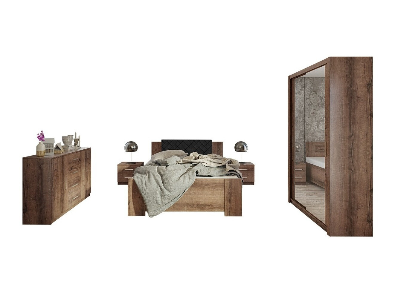 Спальный гарнитур Catromi 112 (Монастырский дуб + Soft Pik 011)