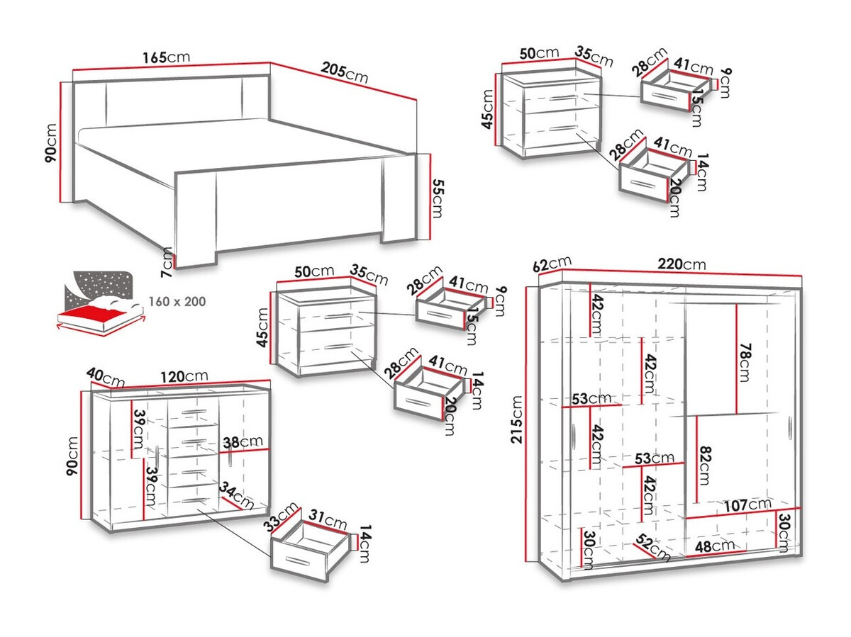 Guļamistabas komplekts Catromi 115 (Balts + Soft Pik 029)