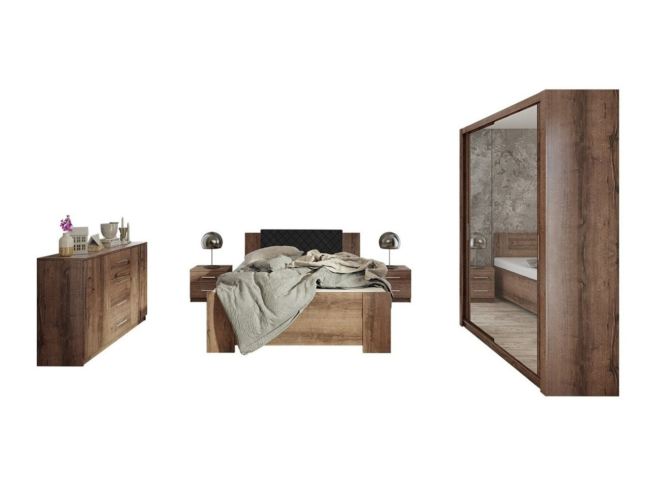 Спальный гарнитур Catromi 113 (Монастырский дуб + Soft Pik 011)