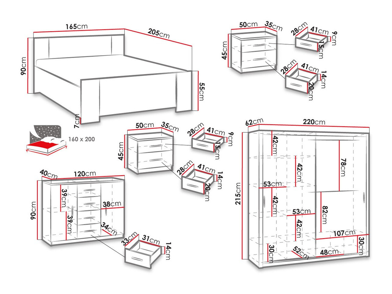 Спальный гарнитур Catromi 115 (Белый)