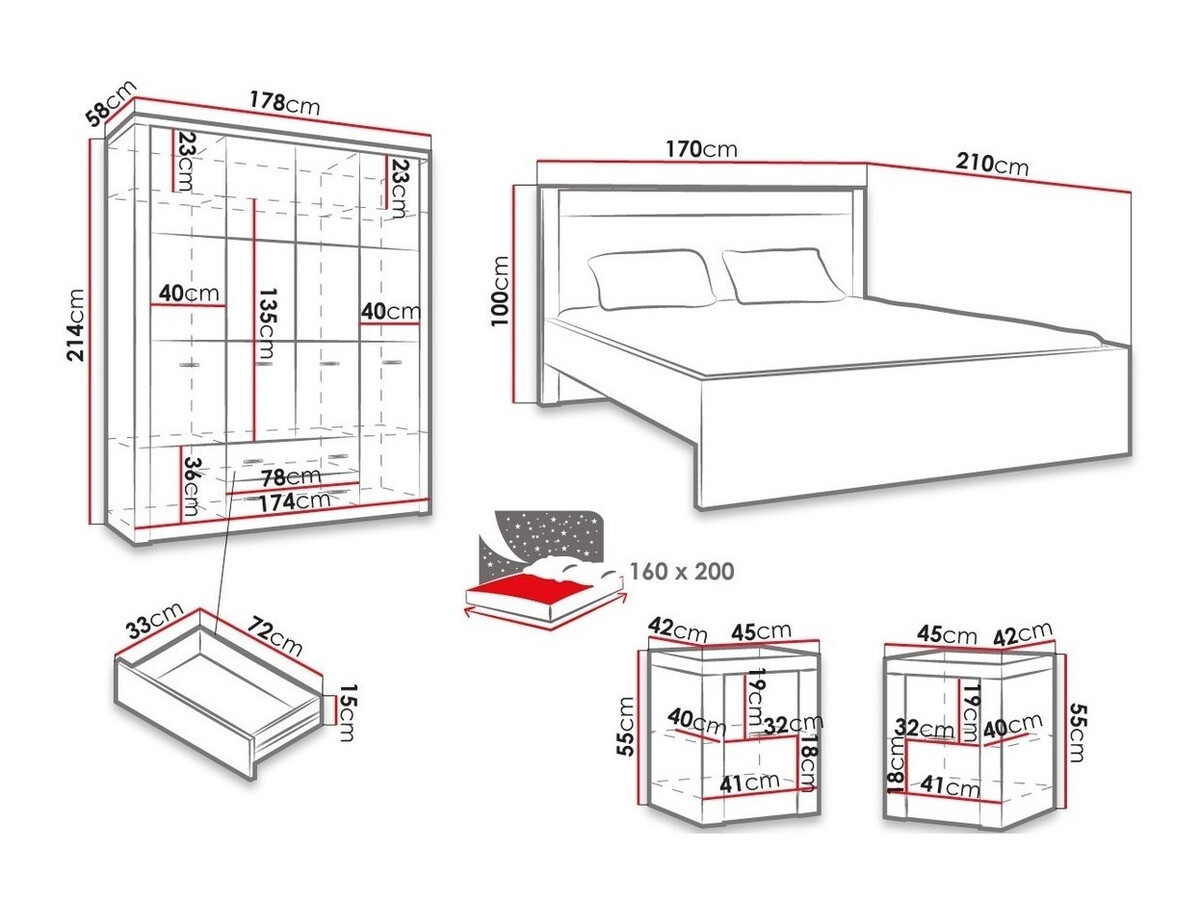 Guļamistabas komplekts Serfeno 120 (Tumši pelni)