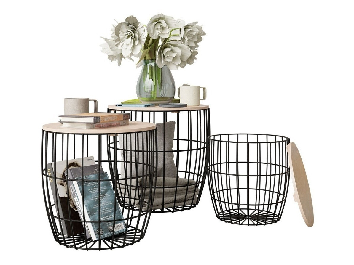 Комплект кофейных столиков Richardson 102 (Чёрный + Светлое дерево)