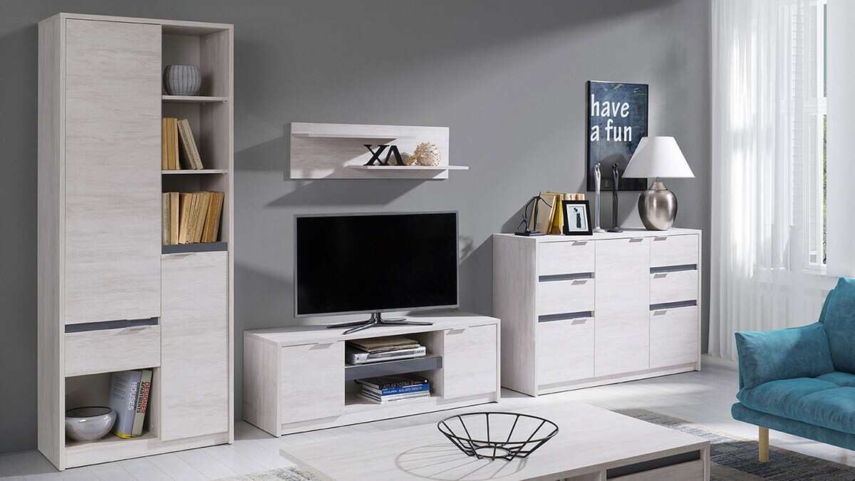 Стеллаж Fivelbo 107 (Монастырский дуб + Глянцевый черный)