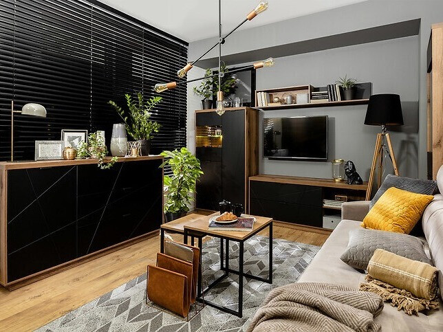 Настенная полка Fivale 101 (Темный дуб делано + Матовый черный)