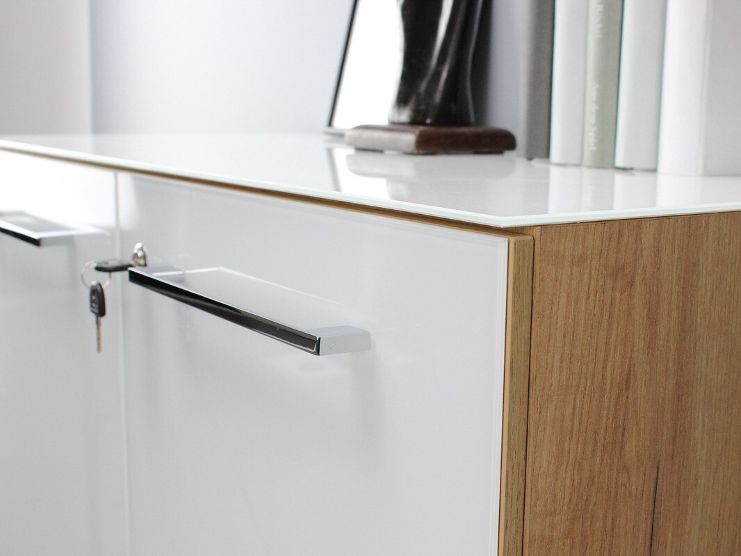 Plaukts Catcamu 104 (Glancēts balts + Navarra ozols)