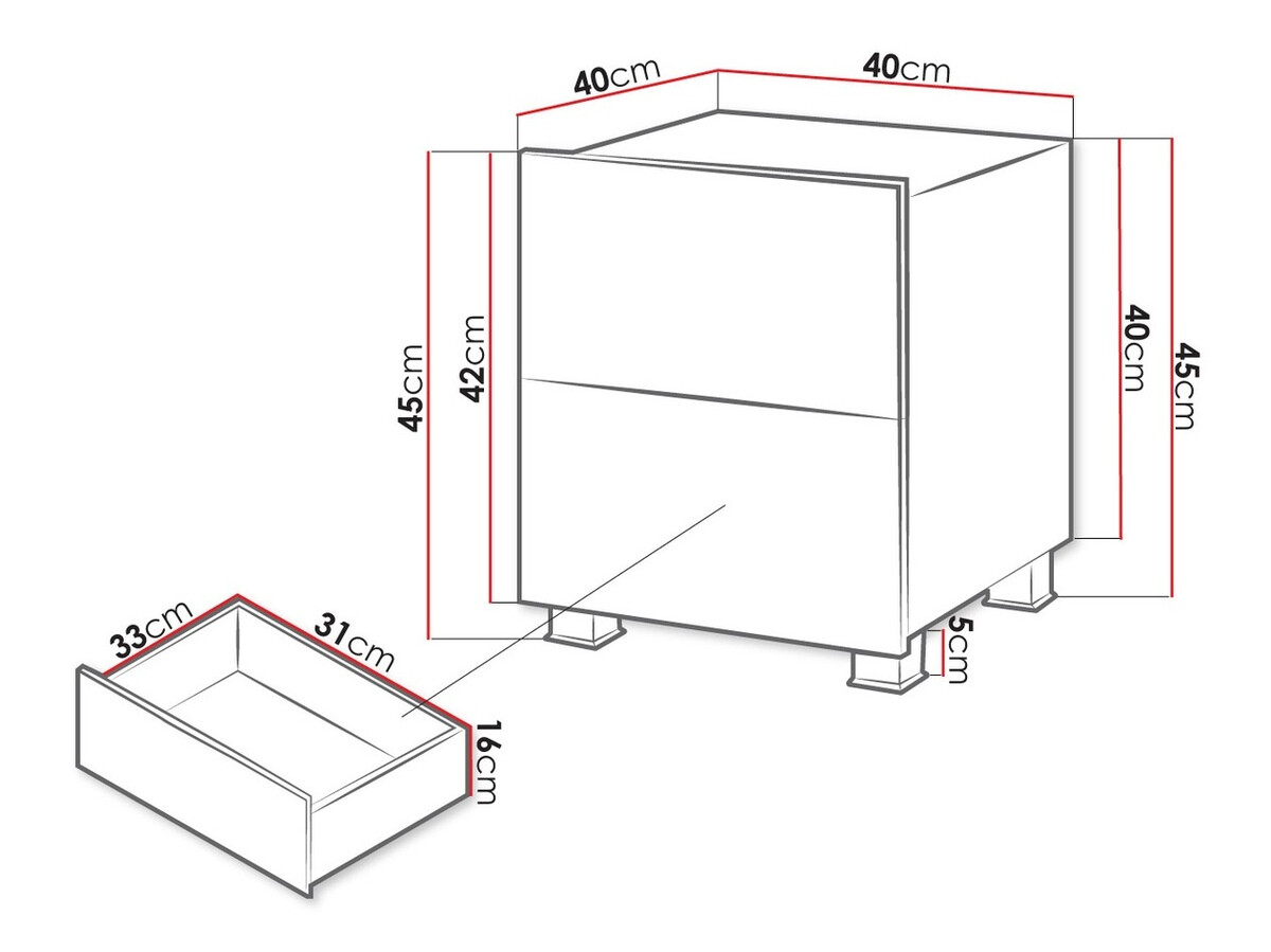 Прикроватная тумбочка Tivdalu 127 (Чёрный + Глянцевый черный)