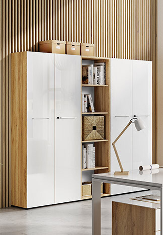 Стеллаж Catcamu 104 (Глянцевый белый + Navarra дуб)