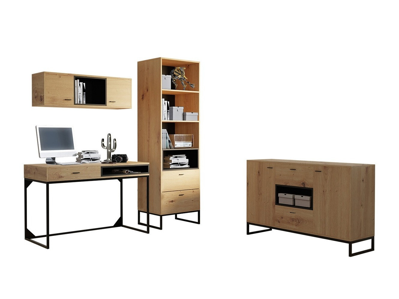 Mājas biroja komplekts Baltesi 116 (Artisan ozols + Melns)